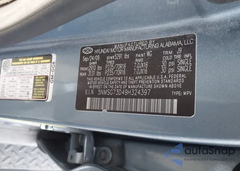 2009 Hyundai Santa Fe Gls from USA, damaged, VIN 5NMSG73D49H324397